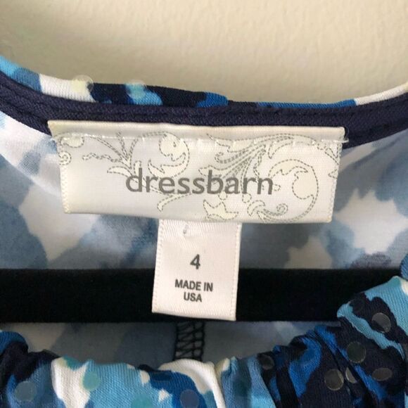 Dress Barn Blue/White Sleeveless Embellished A-line Ruffle Dress Size 4 - Picture 3 of 11